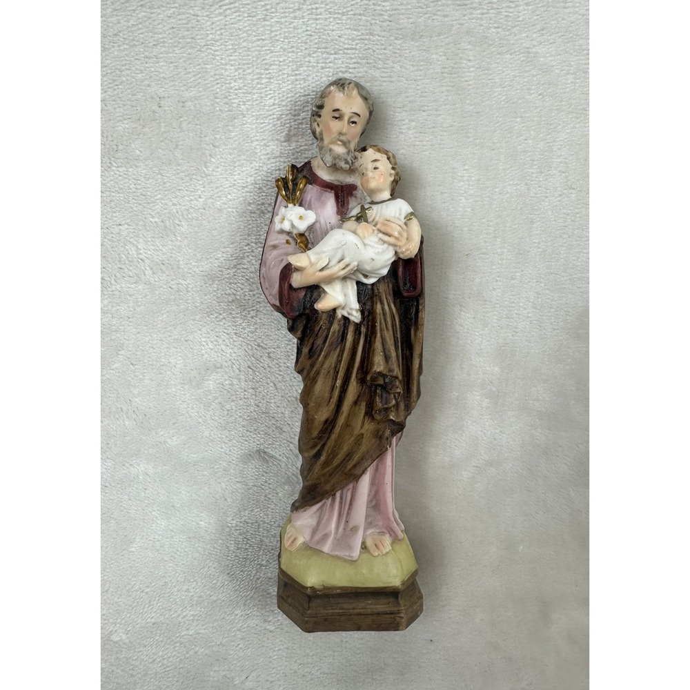 Vintage PASQUINI Made in ITALY Hand Painted SAINT JOSEPH Figurine with Child